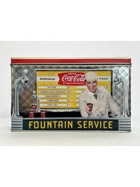 Vintage Coca-Cola Retro Soda Fountain Service Tin Container 2002 Kitchen Decor